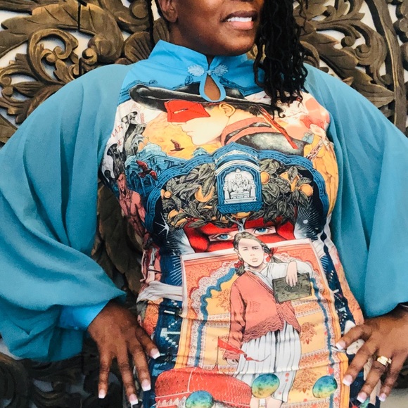 STARRY KIMONO SHEATH  DRESS BALLOON SLEEVES - Picture 1 of 5